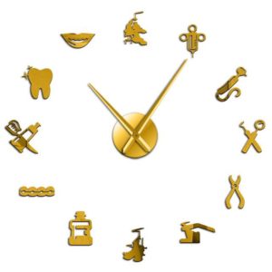 OEM T4255G Αυτοκόλλητο Ρολόι Τοίχου Dentist DIY Giant Wall Clock χρυσό