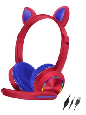 AKZ-K20 Ακουστικά - Cat ear headset ενσύρματα led light Μπλε-Κόκκινο