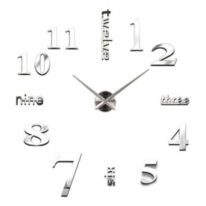 Αυτοκόλλητο Ρολόι Τοίχου Με Νούμερα μικρό silver DIY Wall Mounted Clock Modern Unique Numbers Design Decorative OEM