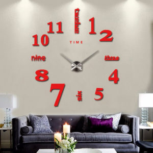 OEM T4215R Αυτοκόλλητο Ρολόι Τοίχου MIRROR DIY Creative Fashion Watch Silent Wall Stickers AcrylicMetal Κόκκινο Μεγάλο