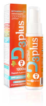 Bioplus Spray D3 Plus + Κ2 1000iu, Γεύση Βερίκοκο 30ml, 240 ψεκασμοί