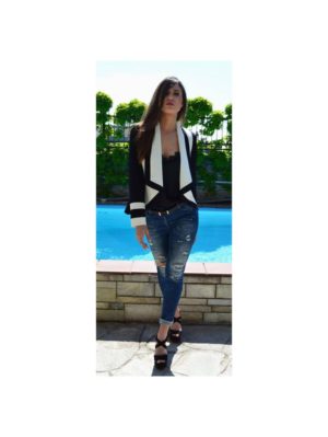 ZINO JORDAN Γυναικείο κοντό ασπρόμαυρο σακάκι, Χρώμα Μαύρο, Μέγεθος 46