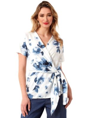 ANNA RAXEVSKY Γυναικεία φλοράλ κοντομάνικη κρουαζέ μπλούζα B2310, Χρώμα Πολύχρωμο, Μέγεθος L
