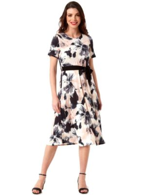 ANNA RAXEVSKY Φλοράλ μίντι κοντομάνικο φόρεμα D23127, Χρώμα Πολύχρωμο, Μέγεθος L