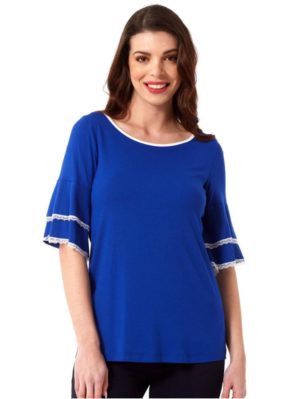 ANNA RAXEVSKY Γυναικεία μπλέ ρουά μπλούζα με βολάν B23119 ROUA, Χρώμα Μπλέ, Μέγεθος M