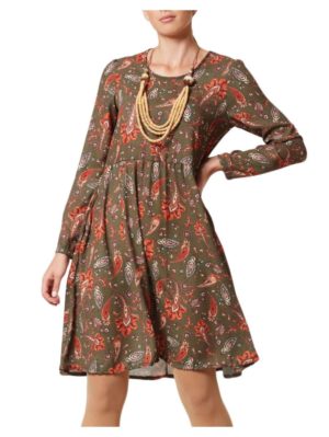 ANNA RAXEVSKY Μακρυμάνικο φόρεμα, σούρες στην μέση, d20221, Χρώμα Πολύχρωμο, Μέγεθος XL