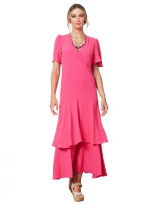 ANNA RAXEVSKY Γυναικείο φούξια μάξι φόρεμα με κρουαζέ μπούστο DF21135 FUXIA, Χρώμα Ροζ, Μέγεθος XL