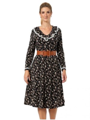ANNA RAXEVSKY Φλοράλ midi φόρεμα με δαντέλα D22210, Χρώμα Πολύχρωμο, Μέγεθος 3XL