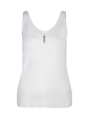 ESQUALO Γυναικεία λευκή αμάνικη μπλούζα tshirt SP24 27010 Off White, Χρώμα Λευκό, Μέγεθος M