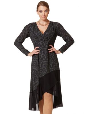 ANNA RAXEVSKY Φόρεμα μαύρο μακρυμάνικο, κρουαζέ D20207, Χρώμα Μαύρο, Μέγεθος L