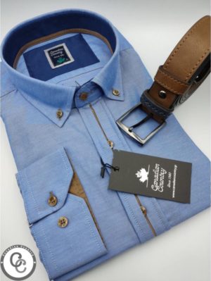 CANADIAN COUNTRY Ανδρικό γαλάζιο μακρυμάνικο πουκάμισο, Χρώμα Γαλάζιο, Μέγεθος XXL