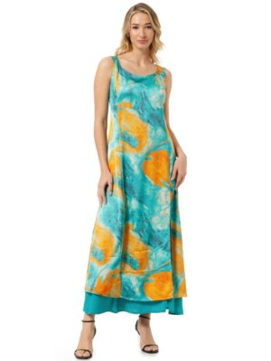 ANNA RAXEVSKY Εμπριμέ σατέν μάξι φόρεμα D24111, Χρώμα Πολύχρωμο, Μέγεθος XL