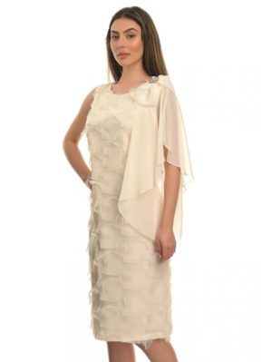 VETO Αμάνικο εκρού αμπιγιέ φόρεμα, διακοσμητικό φιόγκο, Χρώμα Εκρού, Μέγεθος 54