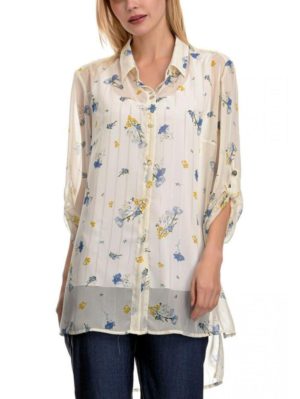 ANNA RAXEVSKY Γυναικείο φλοράλ πουκάμισο μουσελίνα λούρεξ, Z20105 ECRU, Χρώμα Εκρού, Μέγεθος L