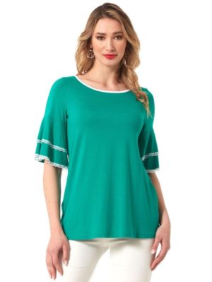 ANNA RAXEVSKY Γυναικεία πράσινη μπλούζα με διπλό βολάν B23119 GREEN, Χρώμα Πράσινο-Λαδί, Μέγεθος M