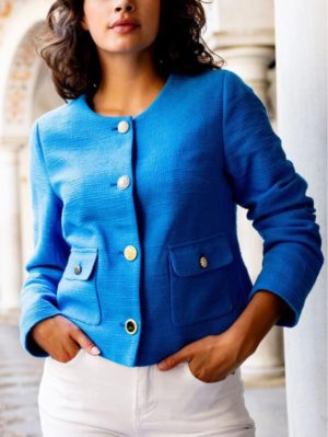 ESQUALO Γυναικείο μπλέ σακάκι SP24 19003 Blue, Χρώμα Μπλέ, Μέγεθος 40