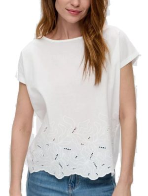 S.OLIVER Γυναικείο κρέμ μπλουζάκι T-shirt δαντέλα 2147881.0210 cream, Χρώμα Εκρού, Μέγεθος 36
