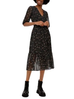 S.OLIVER Μαύρο κοντομάνικο φόρεμα 2143506-99A1 black, Χρώμα Μαύρο, Μέγεθος 40