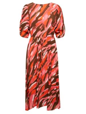FRANSA Πολύχρωμο φόρεμα, μανίκι 3/4, άνοιγμα V στην πλάτη, 20611920-201839, Χρώμα Κόκκινο, Μέγεθος M