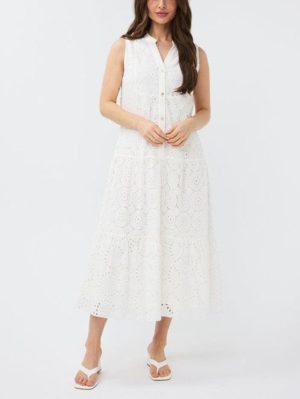 ESQUALO Γυναικείο λευκό φόρεμα με δαντέλα HS24 28200 ivory, Χρώμα Λευκό, Μέγεθος 42