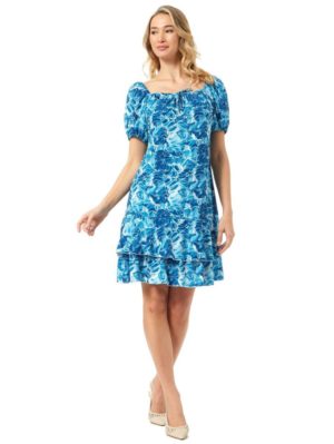 ANNA RAXEVSKY Μπλέ φόρεμα με βολάν D24103, Χρώμα Μπλέ, Μέγεθος 3XL