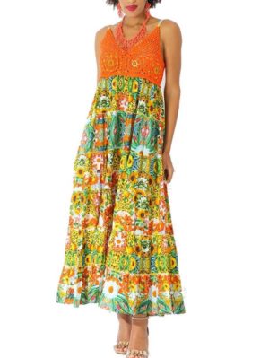 POSITANO Ιταλικό πολύχρωμο μακρύ φόρεμα 11500, Χρώμα Πολύχρωμο, Μέγεθος M