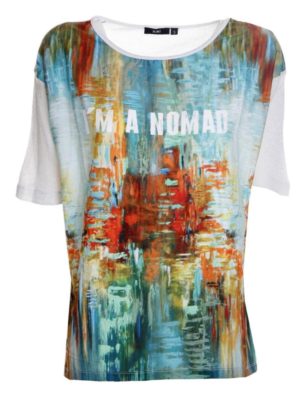 ZUIKI Ιταλικό πολύχρωμο μπλουζάκι, διάτρητη πλάτη, Χρώμα Πολύχρωμο, Μέγεθος M