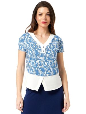 ANNA RAXEVSKY Γυναικεία μπλέ φλοράλ ζαπονέ μπλούζα B24101, Χρώμα Εκρού, Μέγεθος S