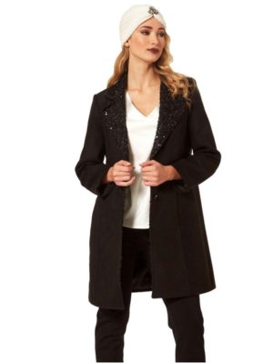 ANNA RAXEVSKY Γυναικείο μαύρο μεσάτο παλτό Z22217, Χρώμα Μαύρο, Μέγεθος L