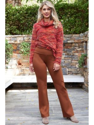 ANNA RAXEVSKY Γυναικείο σοκολά ελαστικό παντελόνι με μπάσκα T23200 CHOCO, Χρώμα Καφέ, Μέγεθος L