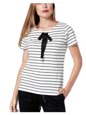 MARYLAND Γυναικείο λευκό ριγέ κοντομάνικο μπλουζάκι 10008 DUNE, Μέγεθος M