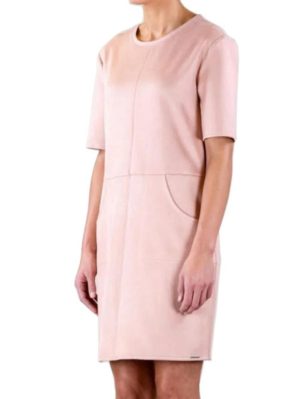 RINO PELLE Ολλανδικό ρόζ κοντομάνικο ανάγλυφο midi φόρεμα OVED.700S20 Rose Dauwn, Χρώμα Ροζ, Μέγεθος XXL