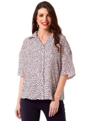 ANNA RAXEVSKY Γυναικείο εμπριμέ κοντομάνικο oversize πουκάμισο B23114, Χρώμα Πολύχρωμο, Μέγεθος 4XL