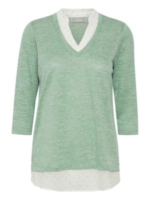 FRANSA Γυναικεία μέντα πλεκτή μπλούζα V 20611398-202818, Χρώμα Πράσινο-Λαδί, Μέγεθος S