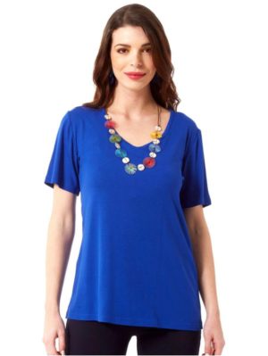 ANNA RAXEVSKY Γυναικεία μπλέ ρουά κοντομάνικη μπλούζα B23107 ROUA, Χρώμα Μπλέ, Μέγεθος L