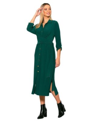 BRAVO Μακρυμάνικο μερσεριζέ κυπαρίσσι φόρεμα 22254, Χρώμα Πράσινο-Λαδί, Μέγεθος XXL