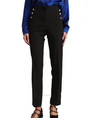 FIBES Γυναικεία μαύρο κρέπ παντελόνι 04-7212-BLACK, Χρώμα Μαύρο, Μέγεθος 3XL