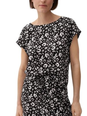 S.OLIVER Γυναικείο ασπρόμαυρο μπλουζάκι βιζκόζης 2132617-99A6 Black, Χρώμα Μαύρο, Μέγεθος 46