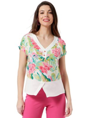 ANNA RAXEVSKY Γυναικεία φλοράλ ζαπονέ μπλούζα B24121, Χρώμα Εκρού, Μέγεθος 3XL