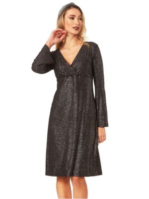 ANNA RAXEVSKY μαύρο κρουαζέ lurex φόρεμα D22217 BLACK, Χρώμα Μαύρο, Μέγεθος 4XL