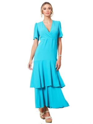 ANNA RAXEVSKY Γυναικείο πετρόλ μάξι φόρεμα με κρουαζέ μπούστο DF21135 PETROL, Χρώμα Γαλάζιο, Μέγεθος XL