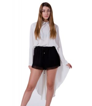 ZINO JORDAN Γυναικεία κρέμ ασύμμετρη πουκαμίσα, γιακά, Χρώμα Εκρού, Μέγεθος XL