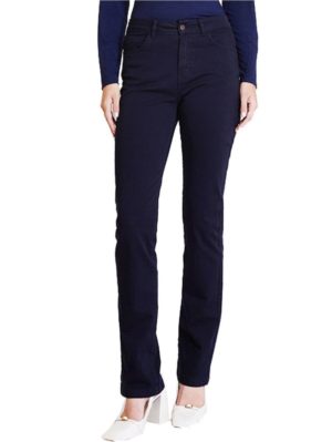 SARAH LAWRENCE Γυναικείο μπλέ high waist straight παντελόνι, πατιλέτα με φερμουάρ 2-450100 navy, Χρώμα Μπλε Σκούρο, Μέγεθος 27