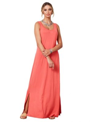 ANNA RAXEVSKY Κοραλλί αμάνικο μάξι φόρεμα βισκόζ DF21134 CORAL, Χρώμα Ροζ, Μέγεθος L