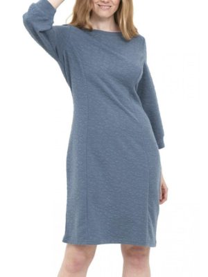 FRANSA Μακρυμάνικο μπλέ ανάγλυφο φόρεμα 20609585-184028, Χρώμα Μπλέ, Μέγεθος S