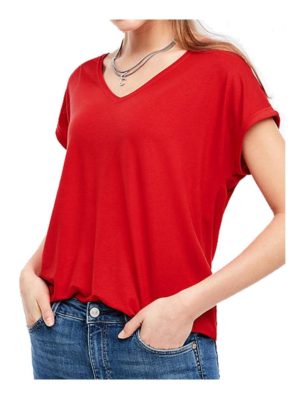 S.OLIVER Γυναικείο κόκκινο κοντομάνικο ελαστικό μπλουζάκι V 46.003.32.5687-3120, Χρώμα Κόκκινο, Μέγεθος M