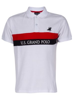 US GRAND POLO Ανδρικό λευκό-κόκκινο κοντομάνικο πικέ πόλο μπλουζάκι USP 348 Bianco, Χρώμα Πολύχρωμο, Μέγεθος M