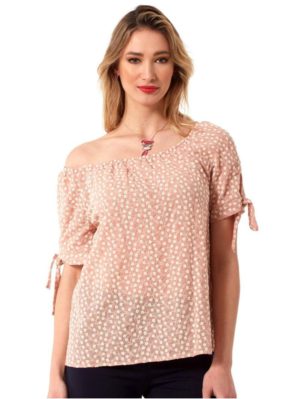 ANNA RAXEVSKY Γυναικεία σομόν κεντητή μπλούζα B23102, Χρώμα Ροζ, Μέγεθος 4XL
