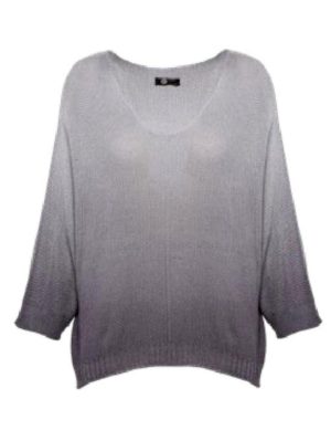 M MADE IN ITALY Γυναικεία γκρί ψιλή πλεκτή μπλούζα νυχτερίδα 33-12062R Silver, Χρώμα Γκρί, Μέγεθος 3XL