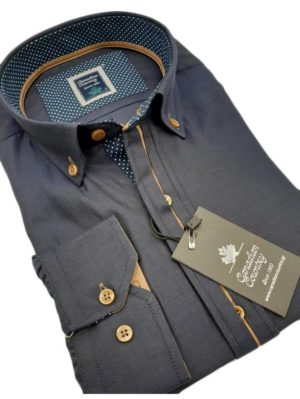 CANADIAN COUNTRY Ανδρικό μπλέ navy μακρυμάνικο πουκάμισο, regular fit, Χρώμα Ανθρακί, Μέγεθος 3XL